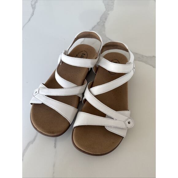 Taos Big Time Sandals Womens 10W White Leather Adjustable Straps Comfort Shoes - Picture 3 of 8